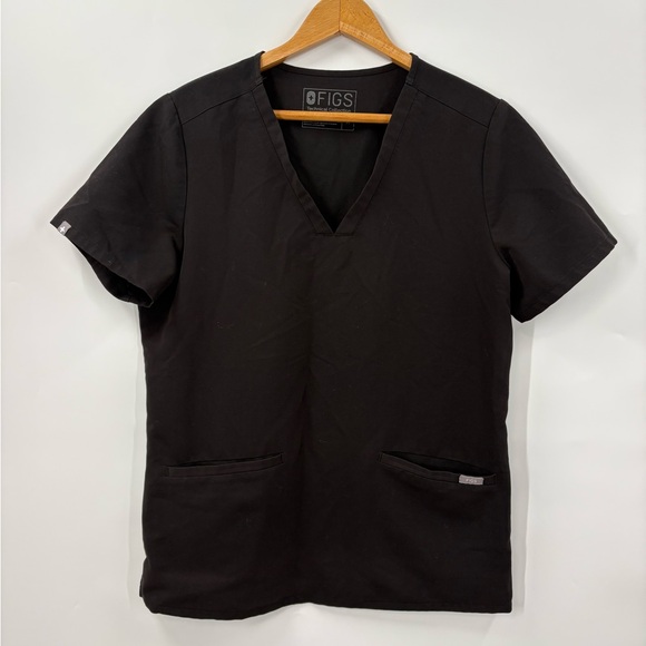 Figs Tops - FIGS Technical Collection Women’s 3 Pocket Scrub Top V-Neck Black Short Sleeve M